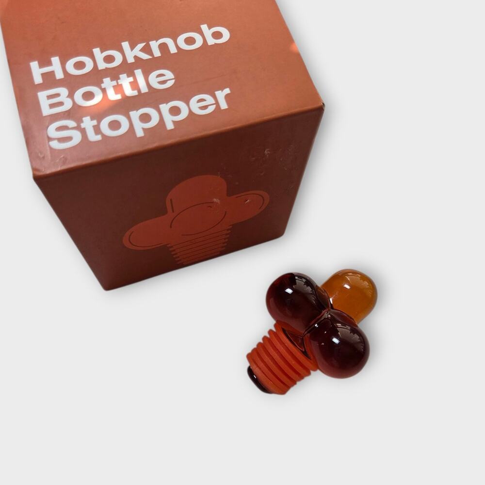 Fort Standard Hobknob Bottle Stopper Amber Glass Sculptural Barware Modern